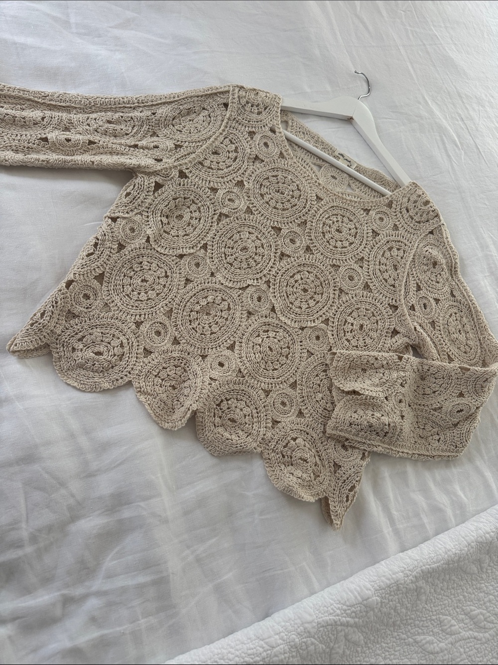 Ultra Pink Cream Crochet Circle-Pattern Sweater
